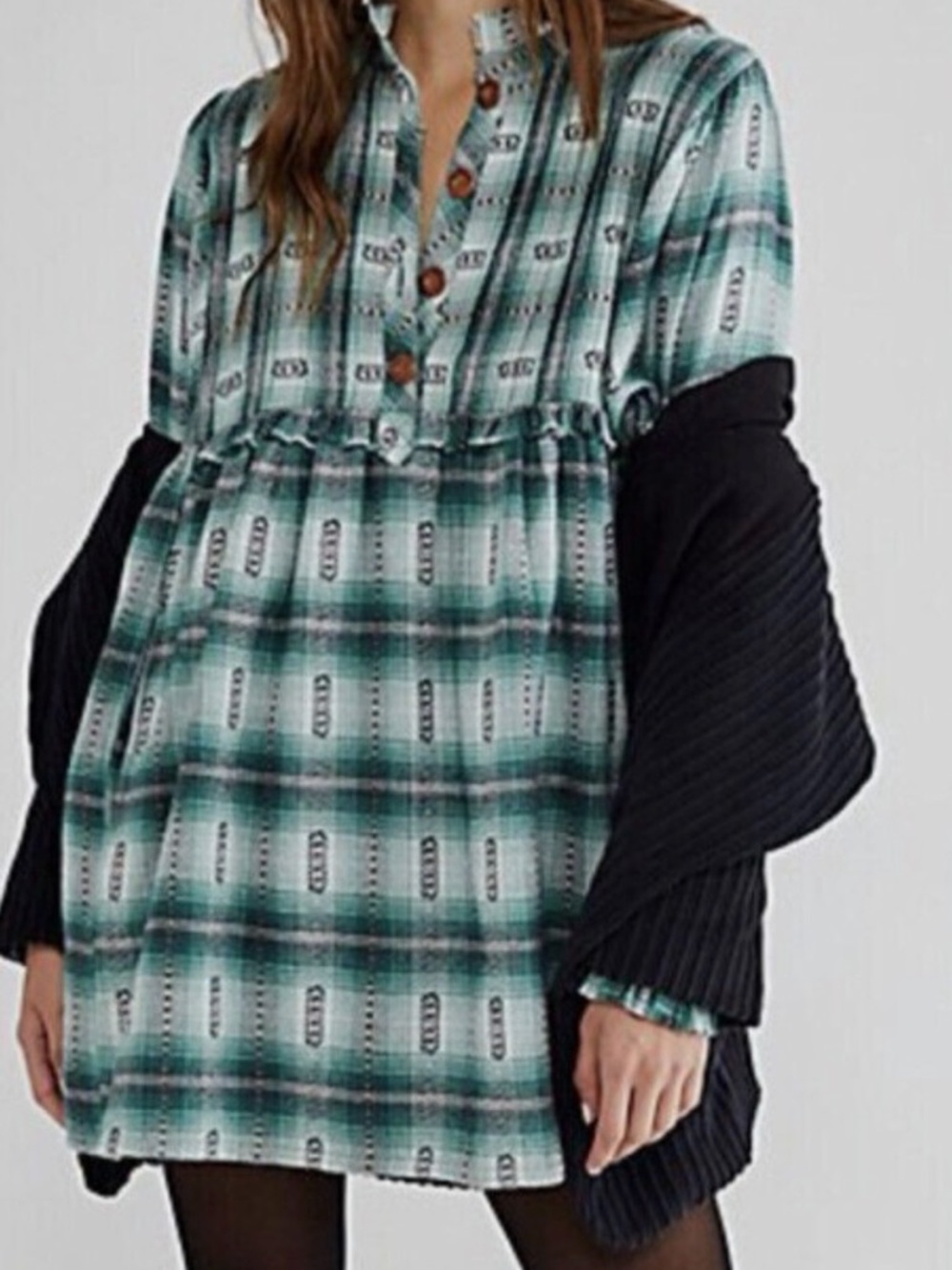 Free People  Redwood Flannel Mini Baby doll Dress